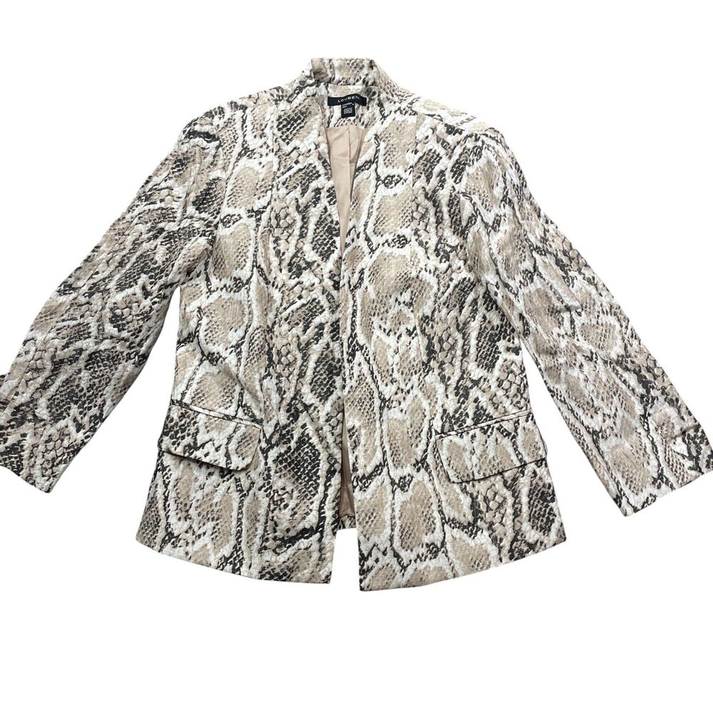 Louben‎ 6 Reptile Print Open Front Lined Linen Blend Ladies Jacket